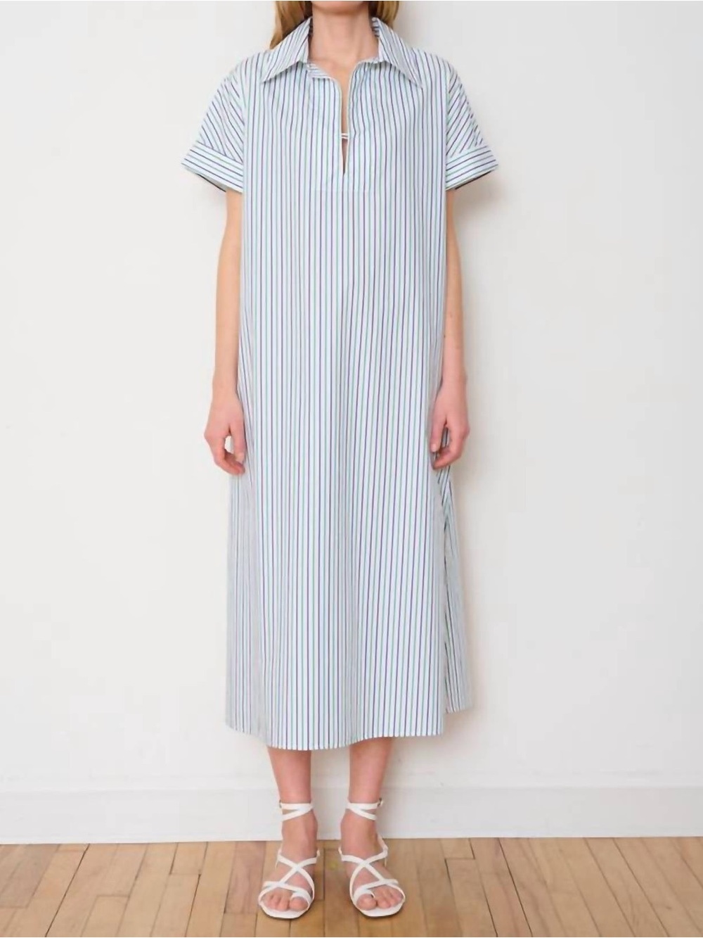 We-Ar4 Darla Dress Casual Blue Stripe Collared Midi Dress